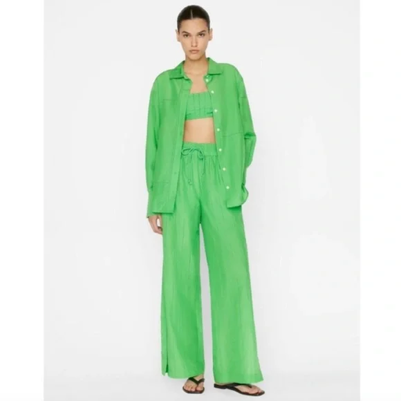 Frame The Oversized Linear Lace Shirt In Bright Peridot Green NWT